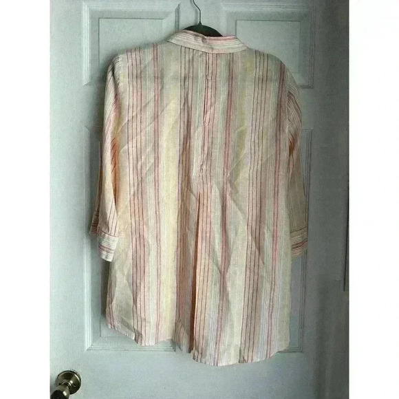 CHICO'S No Iron 100% Linen Top Size 2 M L White Orange Striped - Picture 7 of 10